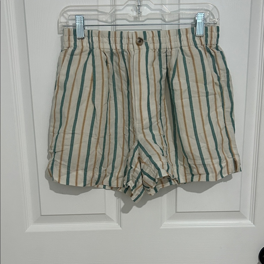 Madewell Cream and Teal Striped Shorts